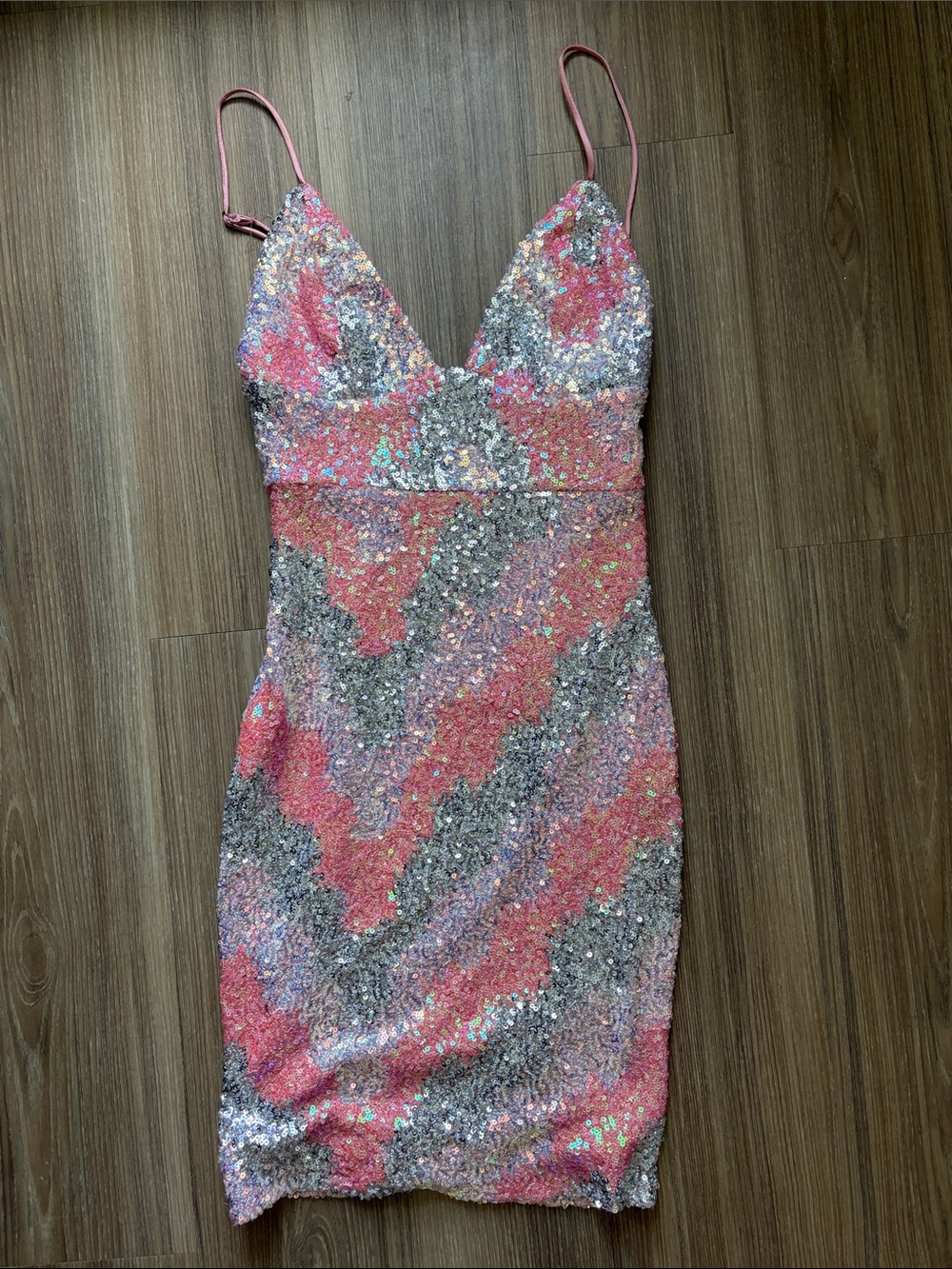 Hello Molly Pink and Silver Sequin V-Neck Mini Dress